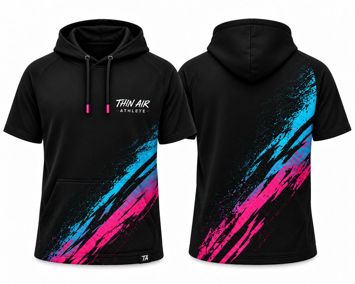 Neon Drip Short Sleeve Hoodie — Black