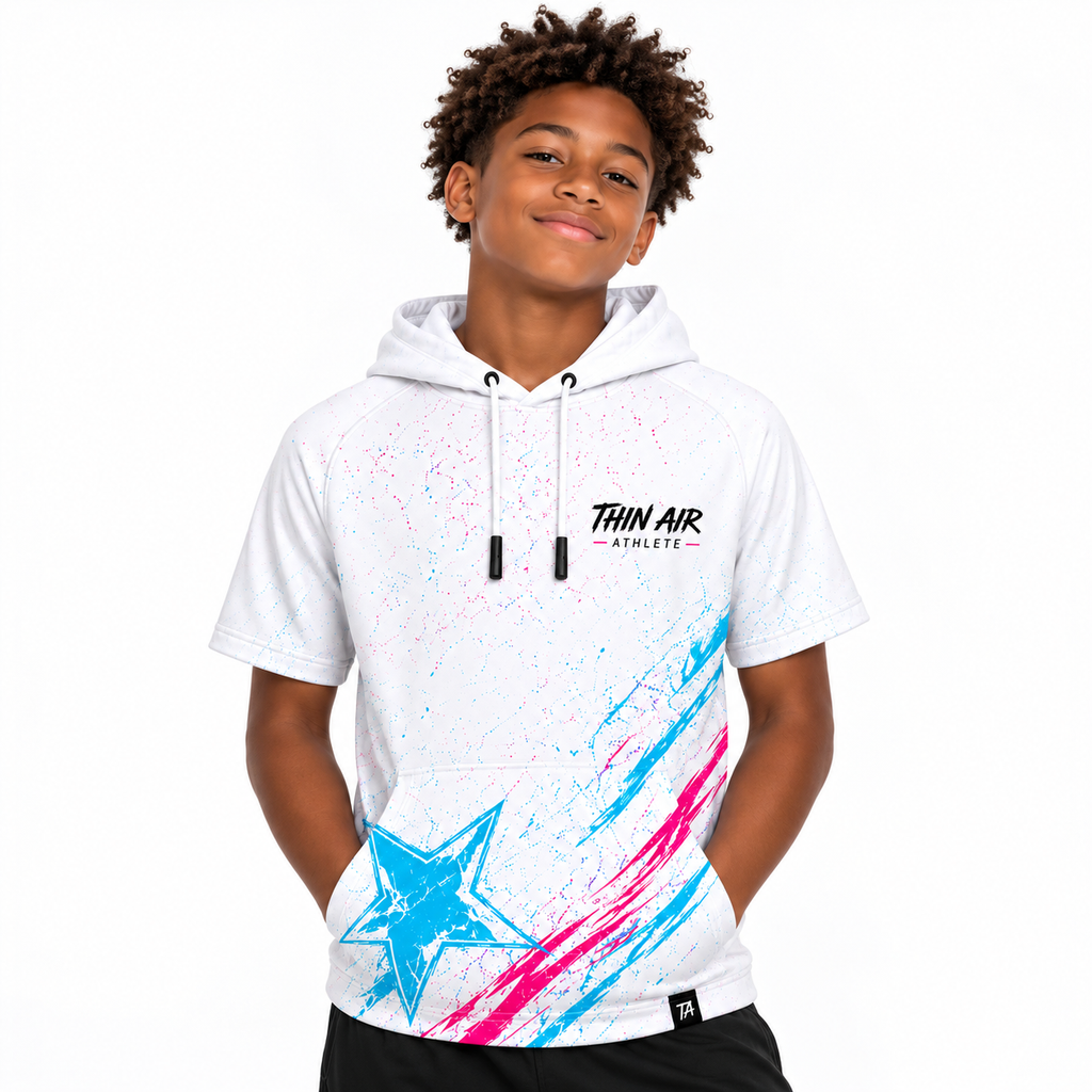 Shooting Star Short Sleeve Hoodie — White